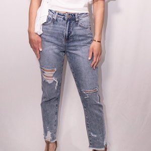High Rise Straight Distressed Jeans